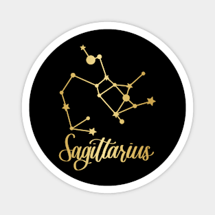 Sagittarius Zodiac Constellation in Gold - Black Magnet